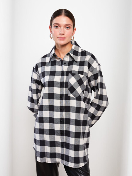 Plaid Long Sleeve Oversize Women's Shirt Tunic - 8