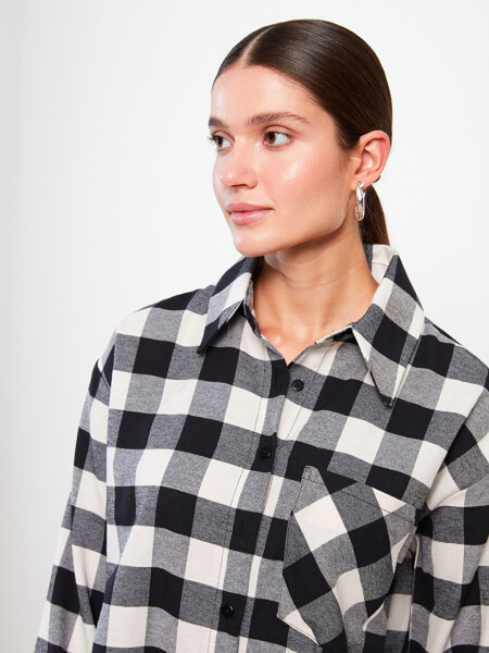 Plaid Long Sleeve Oversize Women's Shirt Tunic - 17