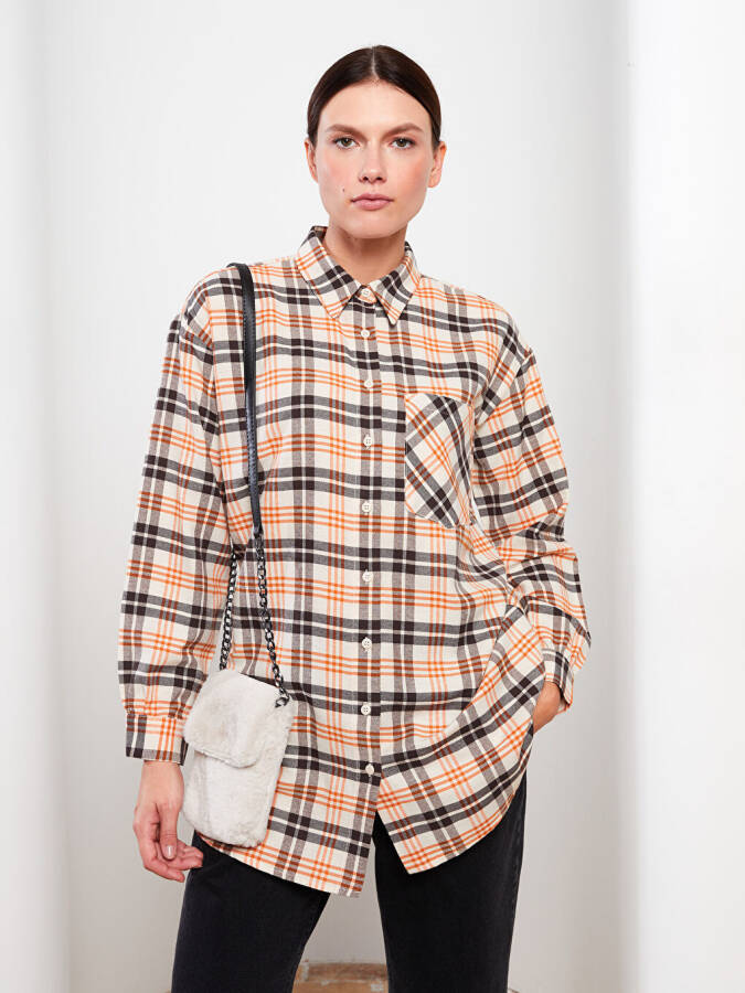 Plaid Long Sleeve Oversized Women's Shirt Tunic - 8