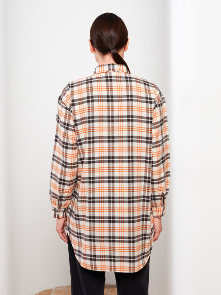 Plaid Long Sleeve Oversized Women's Shirt Tunic - 12