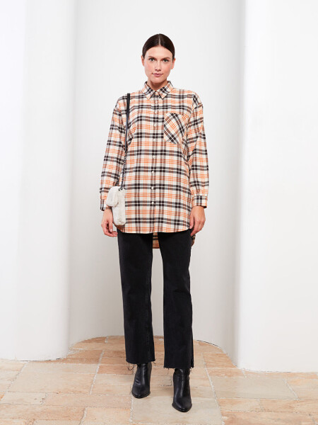 Plaid Long Sleeve Oversized Women's Shirt Tunic - 3