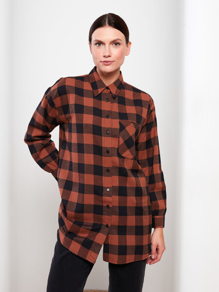 Plaid Long Sleeve Oversized Women's Shirt Tunic - 8