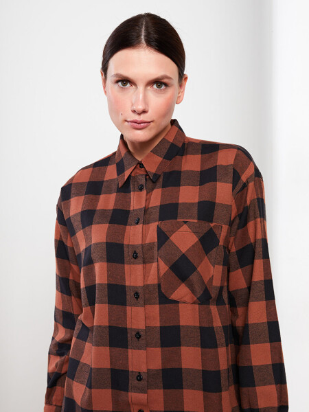 Plaid Long Sleeve Oversized Women's Shirt Tunic - 9