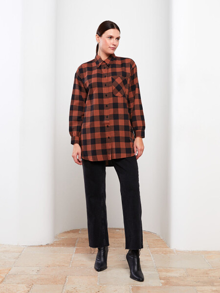 Plaid Long Sleeve Oversized Women's Shirt Tunic - 10