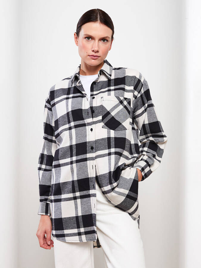 Plaid Long Sleeve Oversized Women's Shirt Tunic - 8