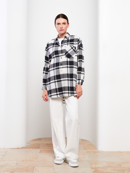 Plaid Long Sleeve Oversized Women's Shirt Tunic - 10