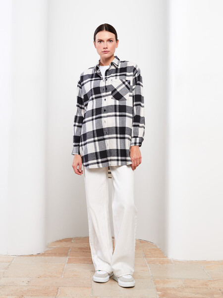 Plaid Long Sleeve Oversized Women's Shirt Tunic - 17