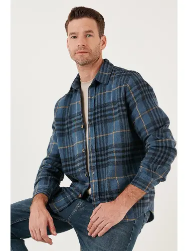 Plaid Long Sleeve Winter Flannel Shirt CF21W112844-Indigo - 1
