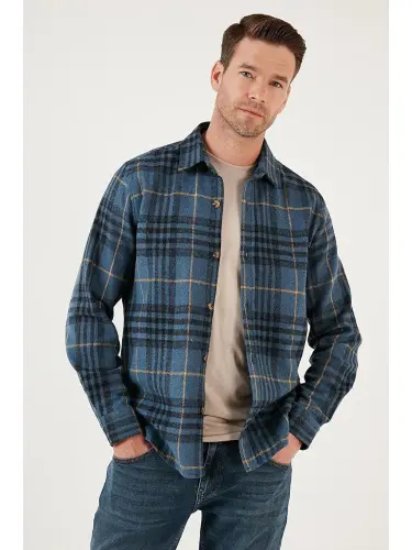 Plaid Long Sleeve Winter Flannel Shirt CF21W112844-Indigo - 2
