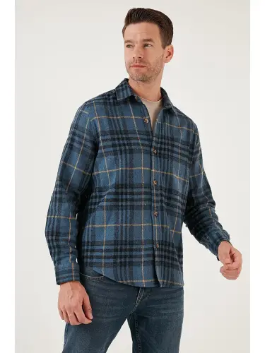 Plaid Long Sleeve Winter Flannel Shirt CF21W112844-Indigo - 3