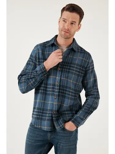 Plaid Long Sleeve Winter Flannel Shirt CF21W112844-Indigo - 4