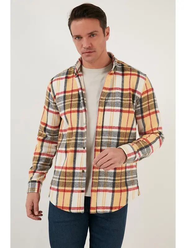 Plaid Long Sleeve Winter Flannel Shirt CF21W112844-Yellow - 2