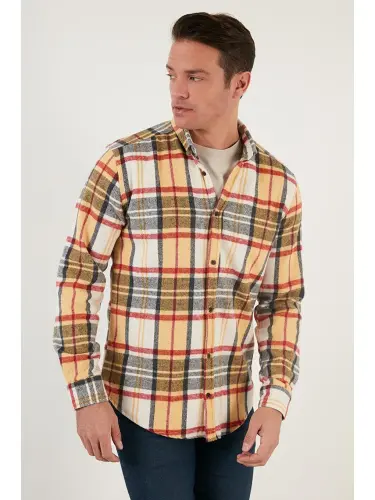 Plaid Long Sleeve Winter Flannel Shirt CF21W112844-Yellow - 3