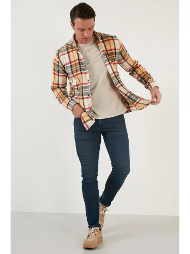 Plaid Long Sleeve Winter Flannel Shirt CF21W112844-Yellow - 4