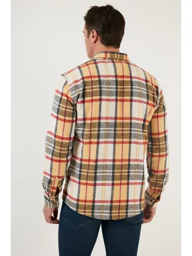 Plaid Long Sleeve Winter Flannel Shirt CF21W112844-Yellow - 5