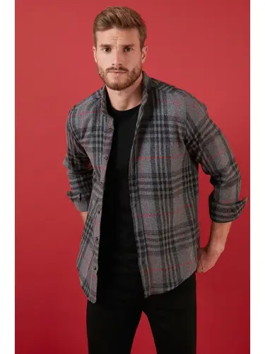 Plaid Long Sleeve Winter Lumberjack Shirt CF21W112844-Anthracite - 3