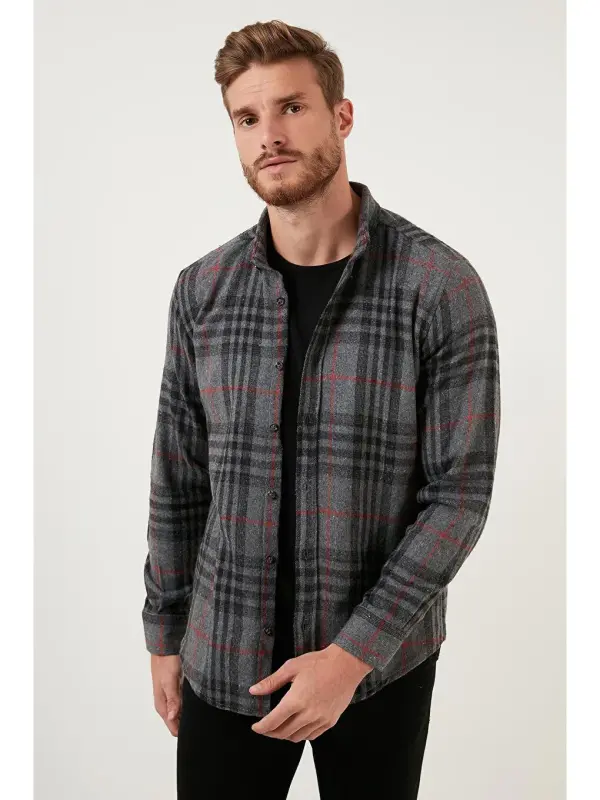 Plaid Long Sleeve Winter Lumberjack Shirt CF21W112844-Anthracite - 4