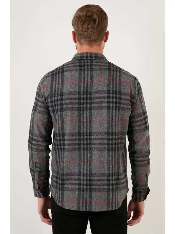 Plaid Long Sleeve Winter Lumberjack Shirt CF21W112844-Anthracite - 5
