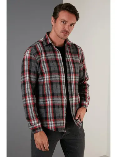 Plaid Long Sleeve Winter Lumberjack Shirt CF21W112844-Gray - 1