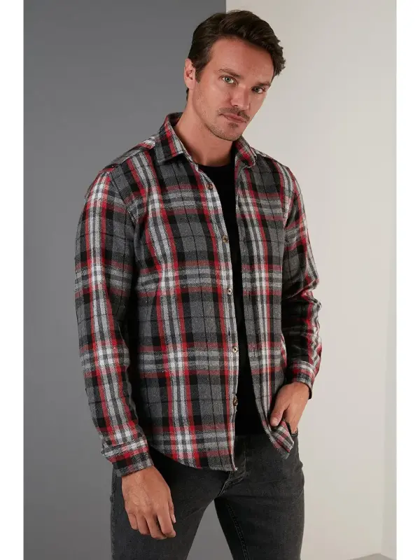 Plaid Long Sleeve Winter Lumberjack Shirt CF21W112844-Gray - 1