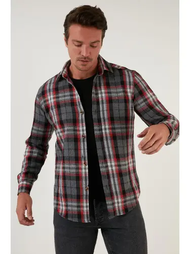 Plaid Long Sleeve Winter Lumberjack Shirt CF21W112844-Gray - 3
