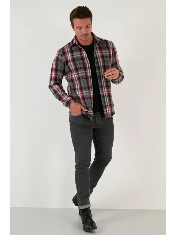 Plaid Long Sleeve Winter Lumberjack Shirt CF21W112844-Gray - 4