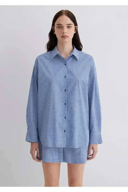 Plaid Navy Blue Shirt Oversize / Wide Cut 1211 - 3