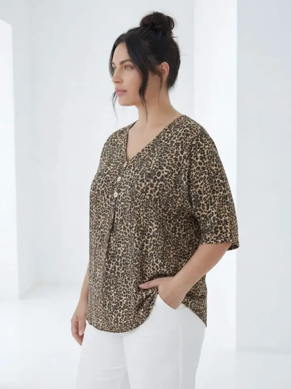 Plaid Pattern Women's Plus Size Blouse Leopard - 3