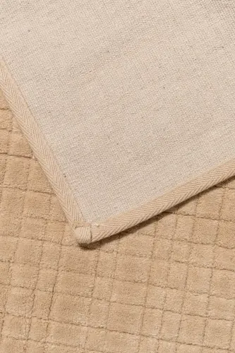 Plaid Patterned 2-Piece Bath Mat Set - 100% Cotton-Beige - SENAX (1)