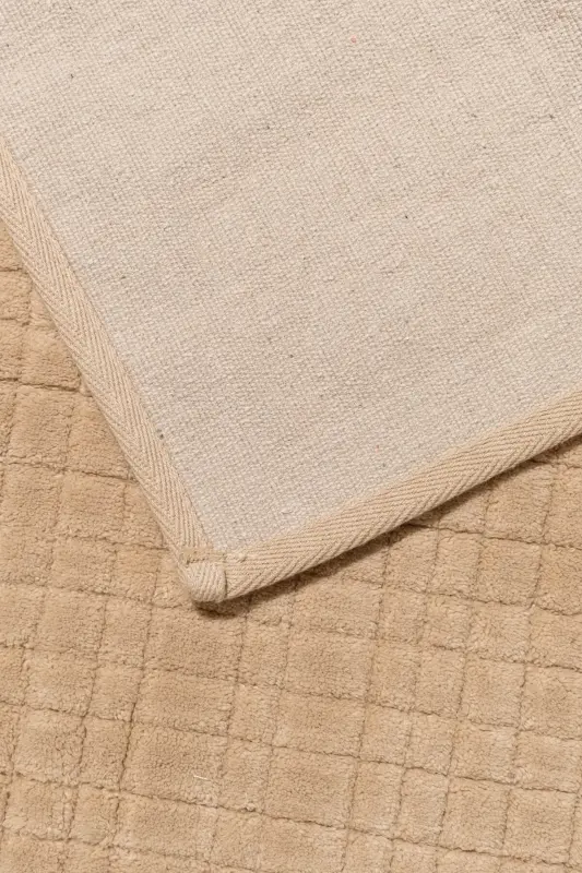 Plaid Patterned 2-Piece Bath Mat Set - 100% Cotton-Beige - 2