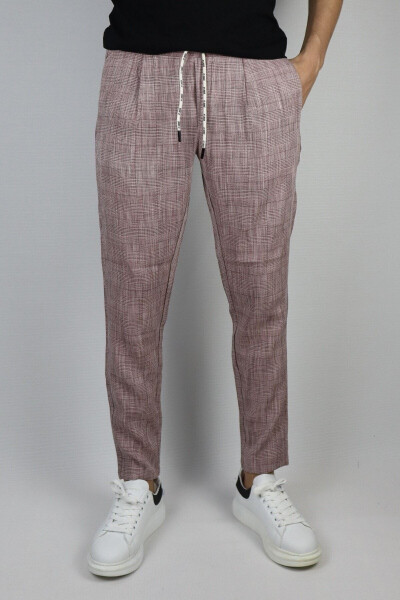 Plaid Patterned, Pleated, Belted Trousers - 1