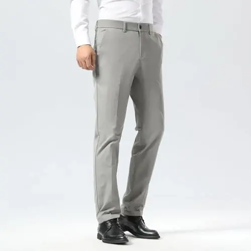Plaid & Plain erkaklar kostyumi tor shimlar Slim Fit Stretch Haki shimlar Ajinlarsiz - 3