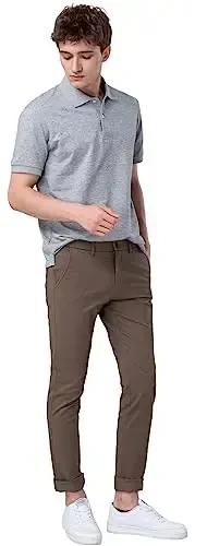 Plaid & Plain erkaklar uchun tor, cho'ziluvchan xaki shimlar, rangli shimlar, slim fit shimlar, konusli shimlar - 4