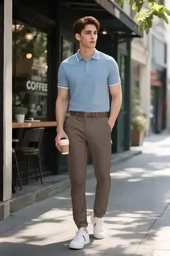 Plaid & Plain erkaklar uchun tor, cho'ziluvchan xaki shimlar, rangli shimlar, slim fit shimlar, konusli shimlar - 6