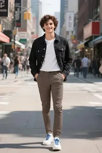 Plaid & Plain erkaklar uchun tor, cho'ziluvchan xaki shimlar, rangli shimlar, slim fit shimlar, konusli shimlar - 7