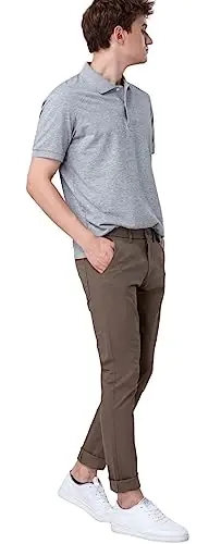 Plaid & Plain erkaklar uchun tor, cho'ziluvchan xaki shimlar, rangli shimlar, slim fit shimlar, konusli shimlar - 3
