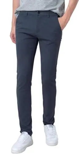 Plaid & Plain erkaklar uchun tor, cho'ziluvchan xaki shimlar, rangli shimlar, slim fit shimlar, konusli shimlar - 1