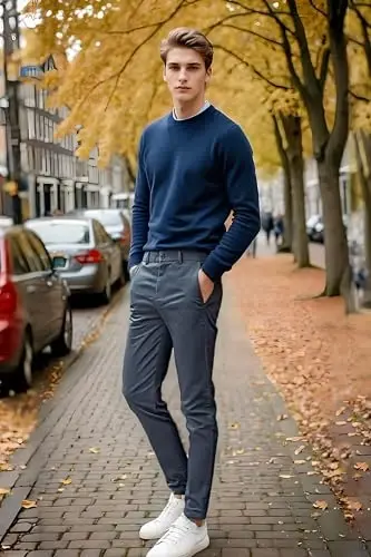 Plaid & Plain erkaklar uchun tor, cho'ziluvchan xaki shimlar, rangli shimlar, slim fit shimlar, konusli shimlar - 6