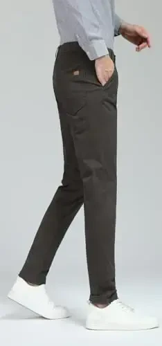 Plaid & Plain erkaklar uchun tor, cho'ziluvchan xaki shimlar, rangli shimlar, slim fit shimlar, konusli shimlar - 4