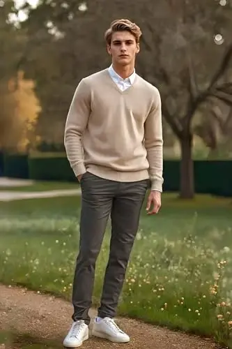 Plaid & Plain erkaklar uchun tor, cho'ziluvchan xaki shimlar, rangli shimlar, slim fit shimlar, konusli shimlar - 6