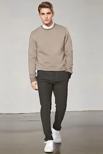 Plaid & Plain erkaklar uchun tor, cho'ziluvchan xaki shimlar, rangli shimlar, slim fit shimlar, konusli shimlar - 7