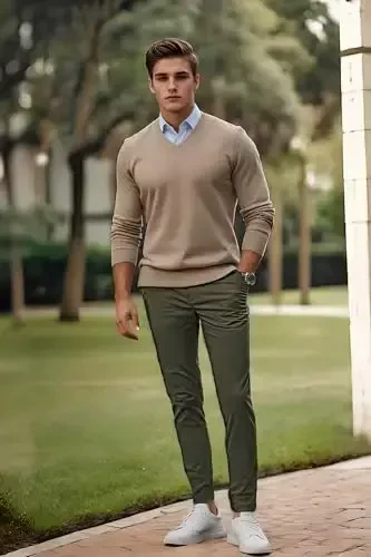 Plaid & Plain erkaklar uchun tor elastik xaki shimlar Rangli shimlar Slim Fit shimlar Konusli shimlar - 6