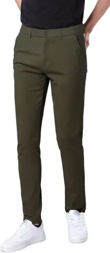 Plaid & Plain erkaklar uchun tor elastik xaki shimlar Rangli shimlar Slim Fit shimlar Konusli shimlar - 1