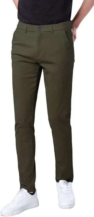 Plaid & Plain erkaklar uchun tor elastik xaki shimlar Rangli shimlar Slim Fit shimlar Konusli shimlar - PLAID&PLAIN