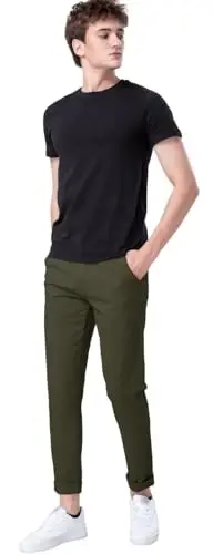 Plaid & Plain erkaklar uchun tor elastik xaki shimlar Rangli shimlar Slim Fit shimlar Konusli shimlar - 4