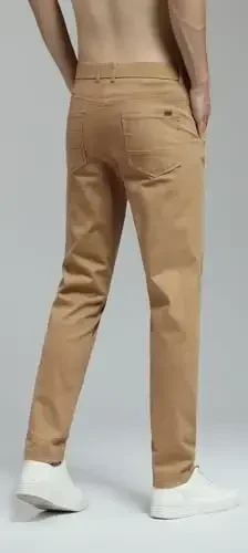 Plaid & Plain erkaklar uchun tor elastik xaki shimlar Rangli shimlar Slim Fit Slacks Tapered shimlar - 3