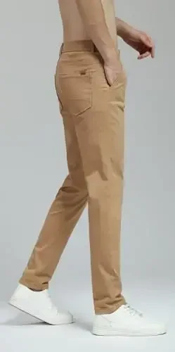 Plaid & Plain erkaklar uchun tor elastik xaki shimlar Rangli shimlar Slim Fit Slacks Tapered shimlar - 4