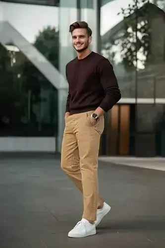 Plaid & Plain erkaklar uchun tor elastik xaki shimlar Rangli shimlar Slim Fit Slacks Tapered shimlar - 6