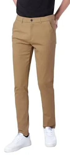 Plaid & Plain erkaklar uchun tor elastik xaki shimlar Rangli shimlar Slim Fit Slacks Tapered shimlar - PLAID&PLAIN