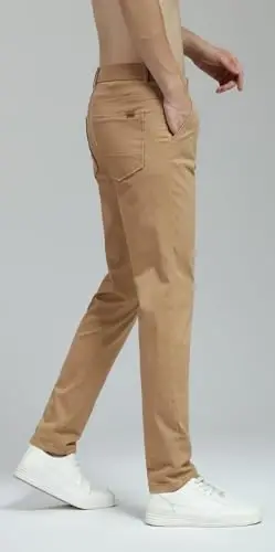 Plaid & Plain erkaklar uchun tor elastik xaki shimlar Rangli shimlar Slim Fit Slacks Tapered shimlar - 4